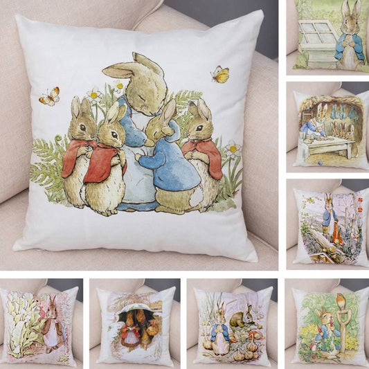 Cartoon Rabbit Peach Skin Fabric Pillow Cover