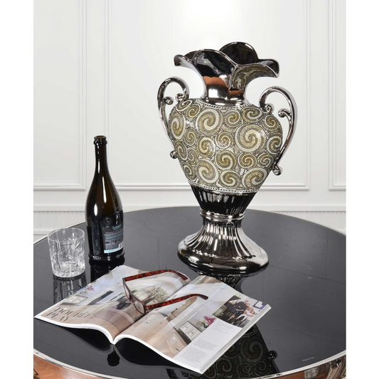 Silver Black Crystal Handle Vase