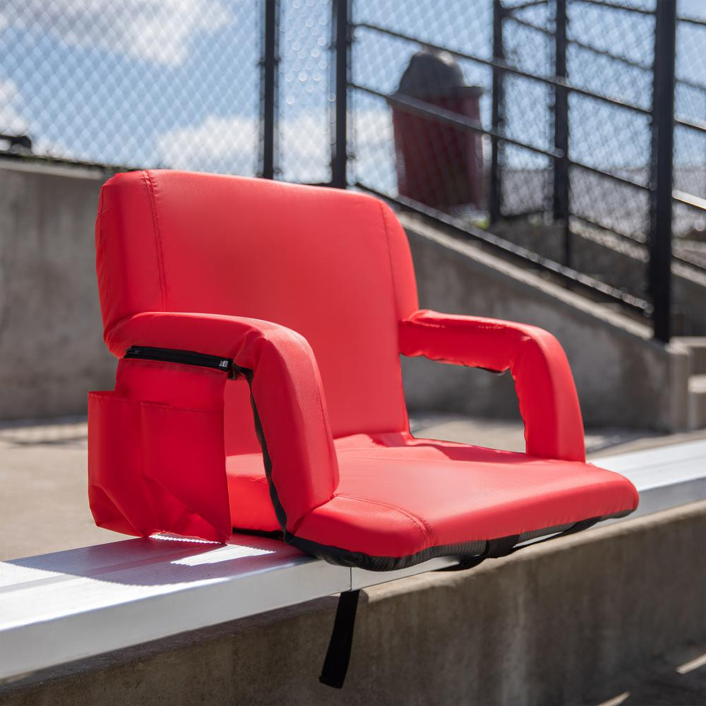 Extra Wide Red Lightweight Reclining Stadium Chair with Armrests, Padded Back & Seat with Dual Storage Pockets and Backpack Straps