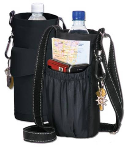 The Go Caddy Water Bottle Holder ~  cylindrical tote bag ~ fits bottles up to 1.5 liter