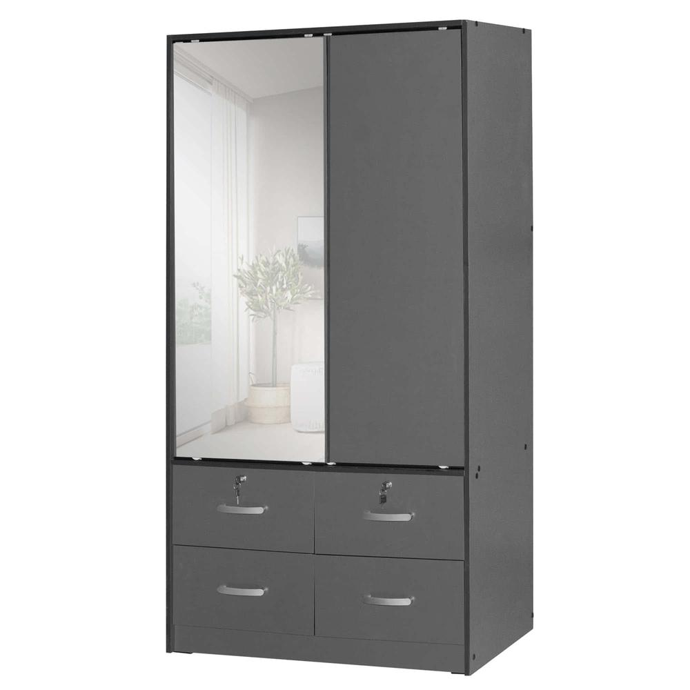 Sarah Double Sliding Door Armoire with Mirror in Dark Gray