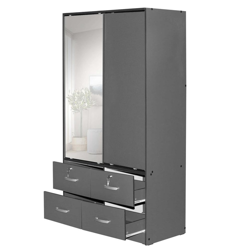 Sarah Double Sliding Door Armoire with Mirror in Dark Gray