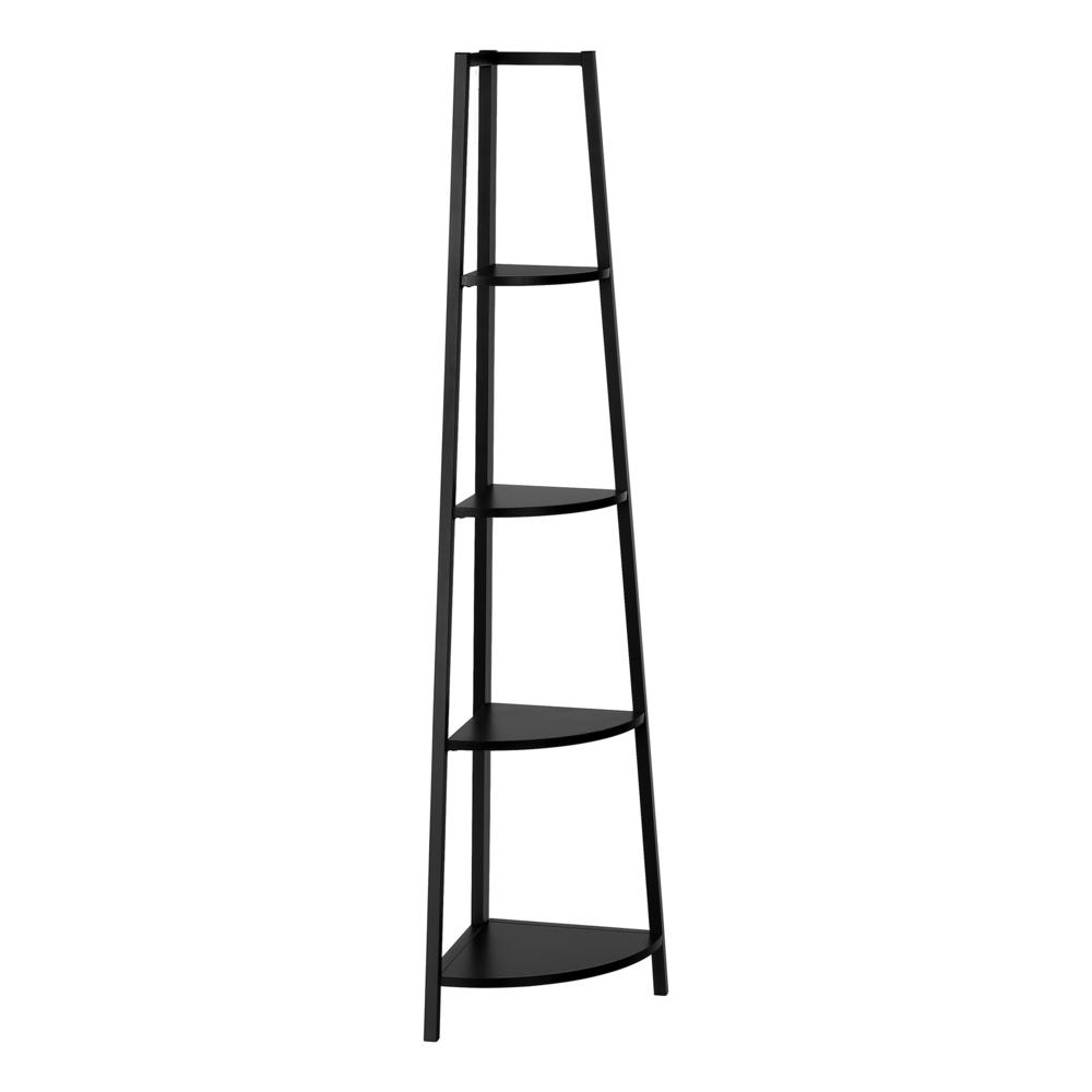 BOOKCASE - 60"H / BLACK / BLACK METAL CORNER ETAGERE