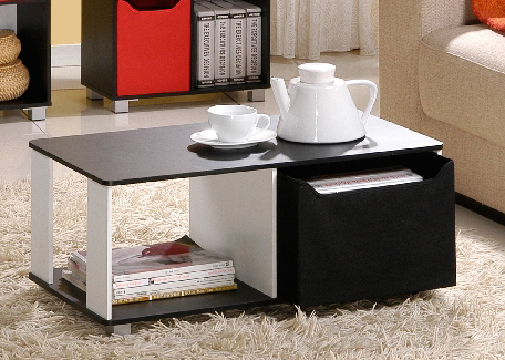 Coffee Table with Bin Drawer, Black & White