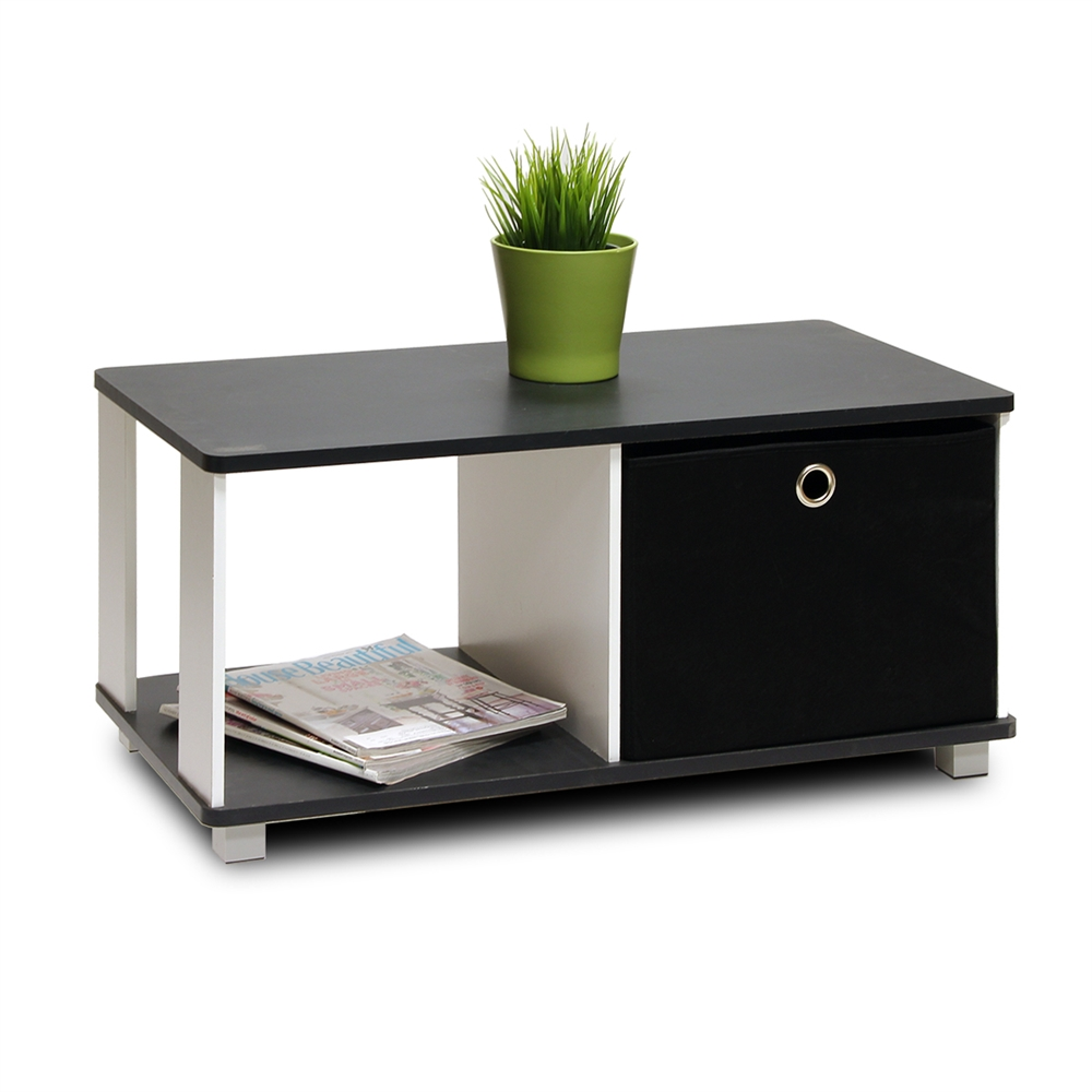 Coffee Table with Bin Drawer, Black & White