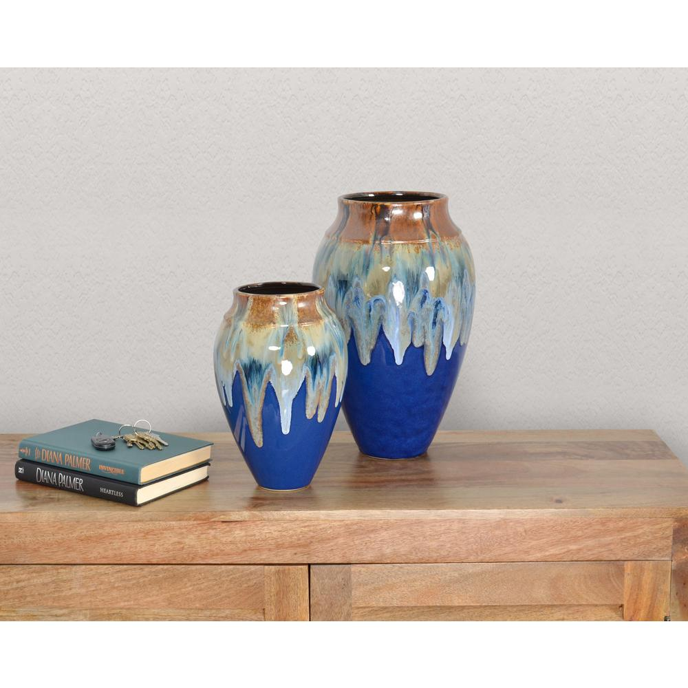 Blue Fusion Glazed Vase Set of 2