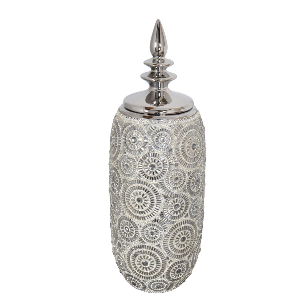 Sterling and Crystal Cylindrical Vase with Lid