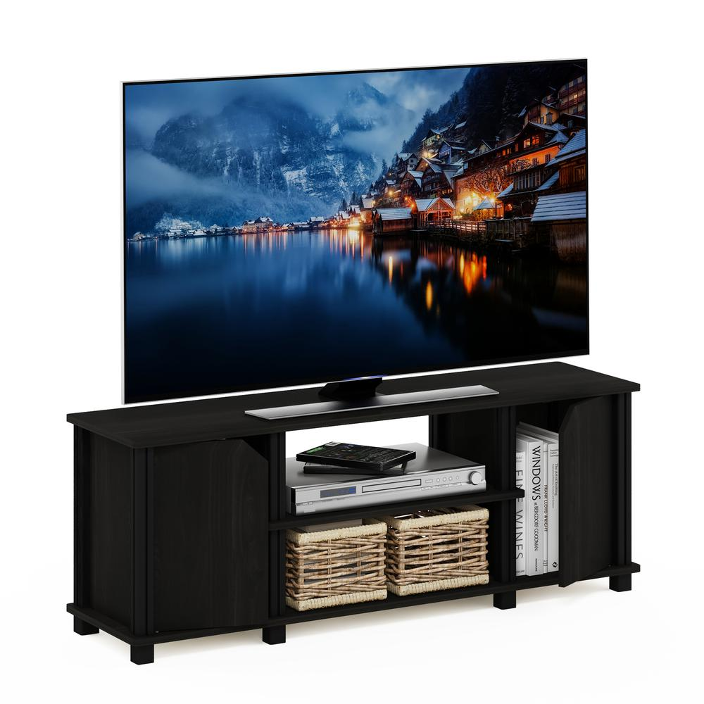 Furinno Simplistic TV Stand with Shelves and Storage, Espresso/Black