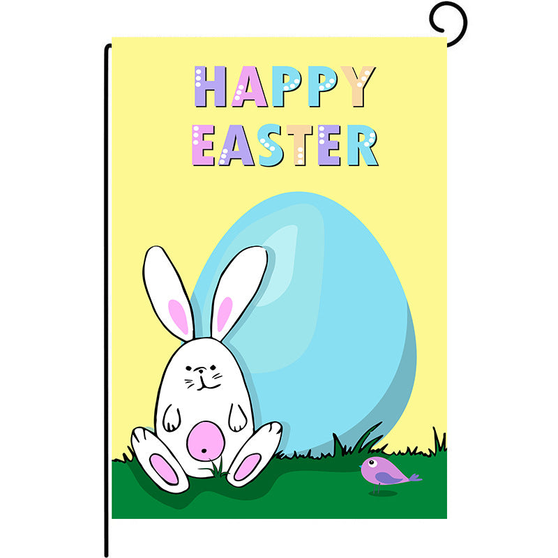 Easter Garden Flag Happy Bunny Egg Flag Double Sided Linen Courtyard Garden Flag