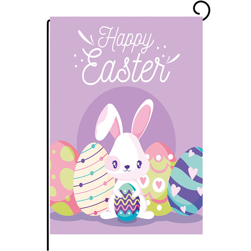 Easter Garden Flag Happy Bunny Egg Flag Double Sided Linen Courtyard Garden Flag