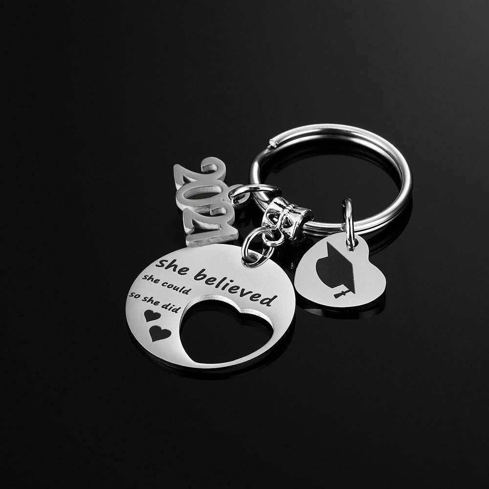 Student Graduation Season Gift Keychain She Believed She Could Stainless Steel