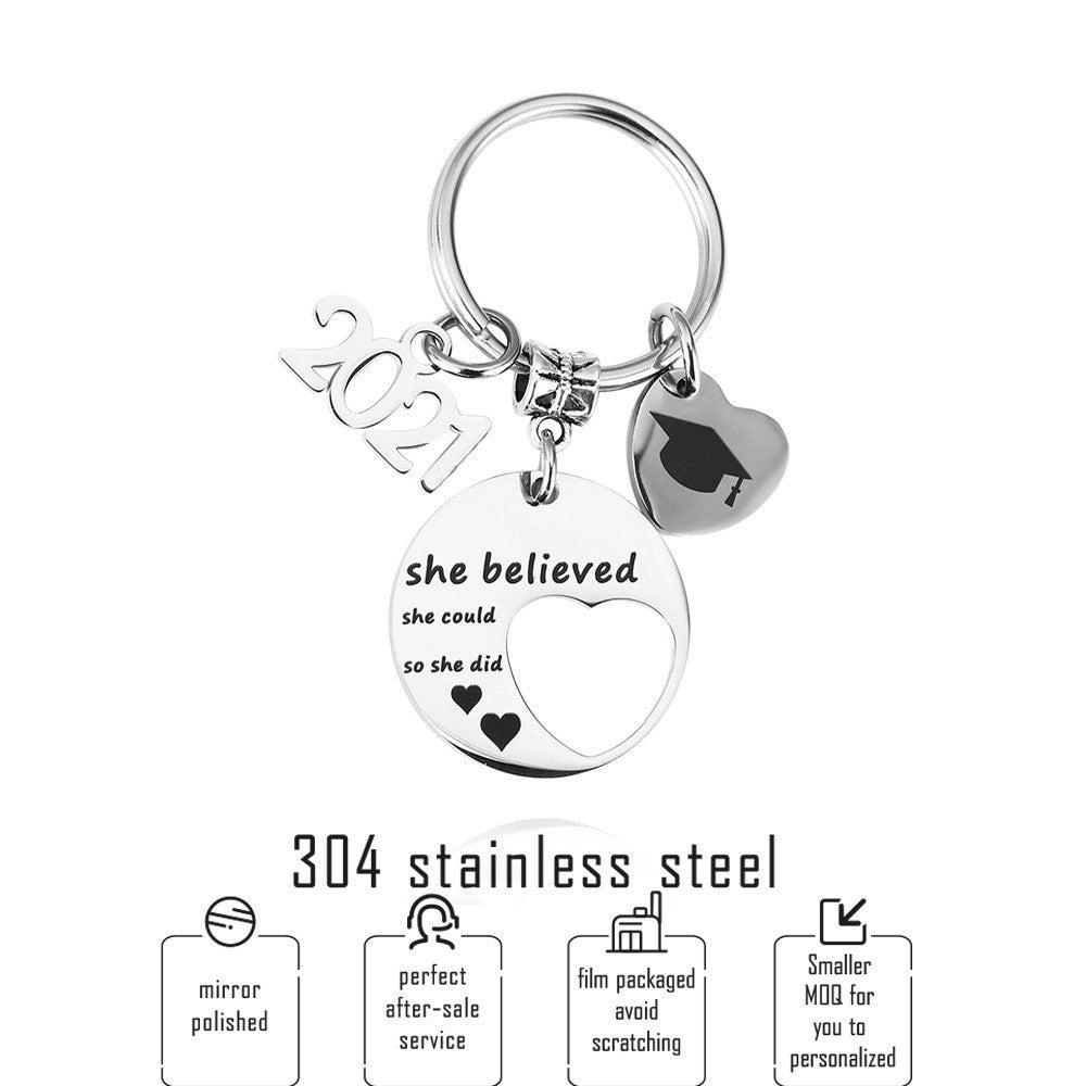 Student Graduation Season Gift Keychain She Believed She Could Stainless Steel