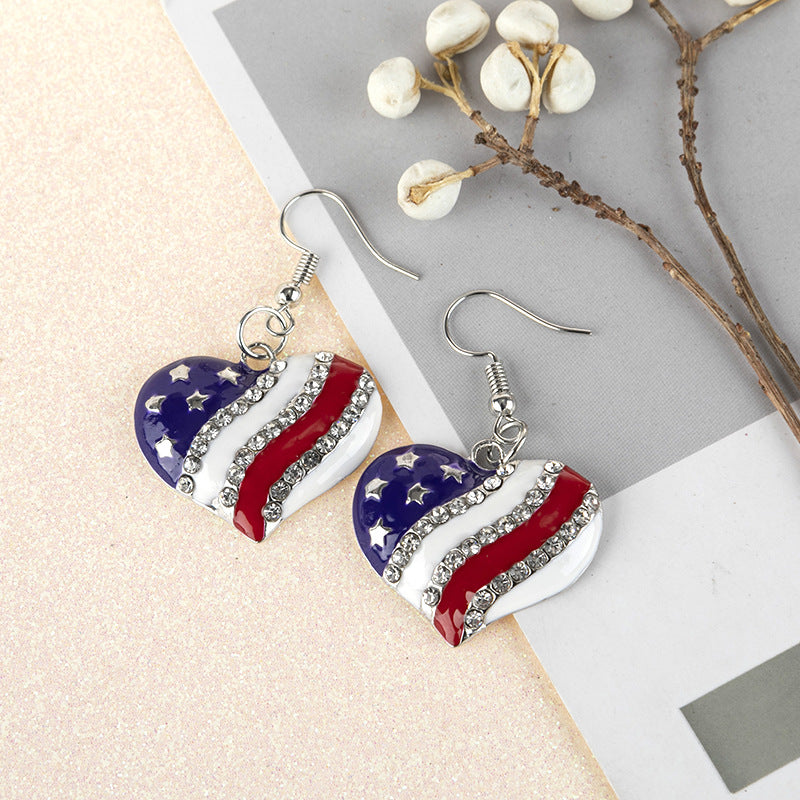 American Jewelry Flag Five-Pointed Star Diamond Earrings