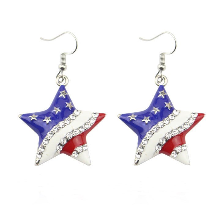 American Jewelry Flag Five-Pointed Star Diamond Earrings