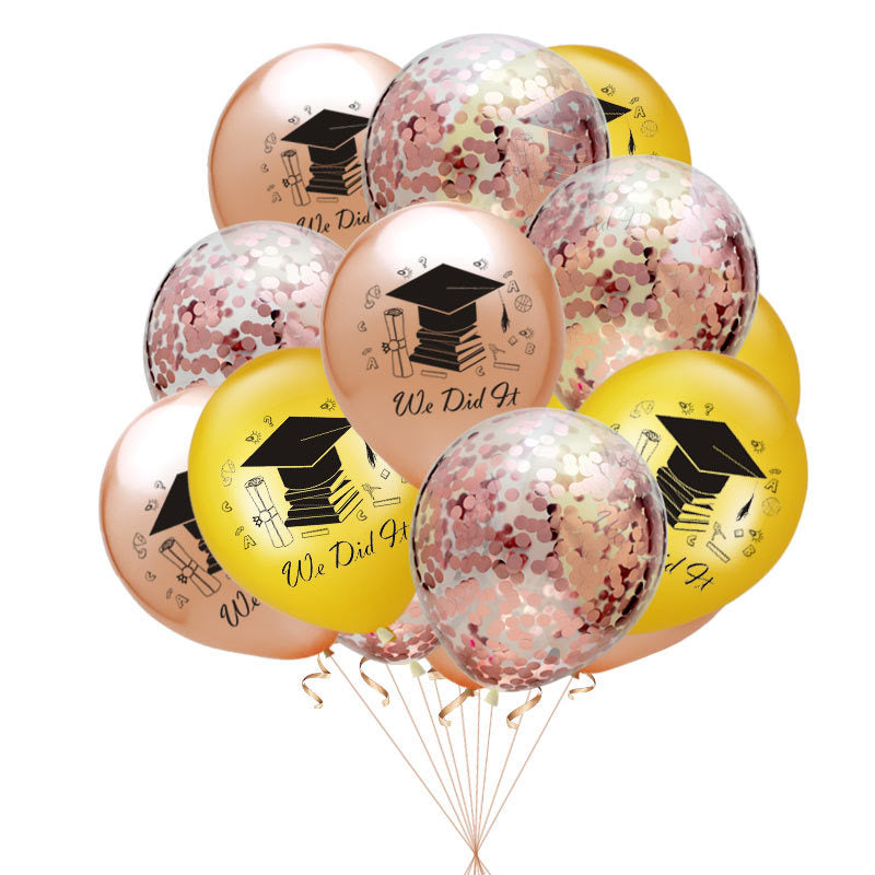 10 pcs Graduation Balloons Gold Silver Black Latex Balloon