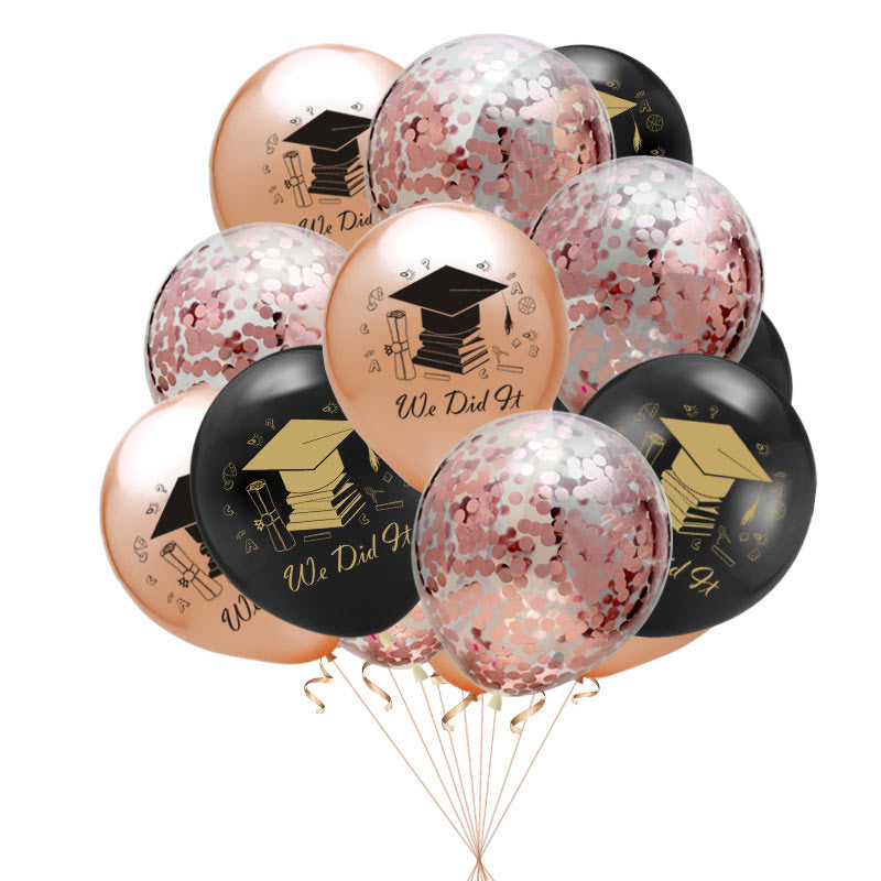 10 pcs Graduation Balloons Gold Silver Black Latex Balloon