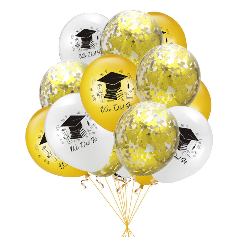 10 pcs Graduation Balloons Gold Silver Black Latex Balloon