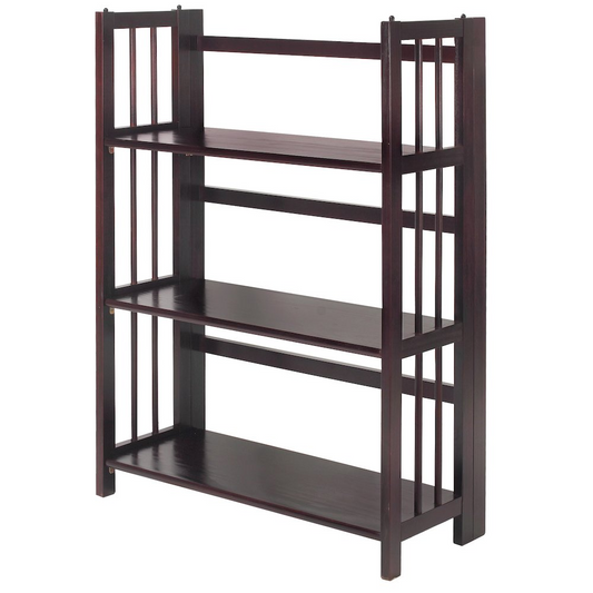 3-Shelf Folding Stackable Bookcase 27.5" Wide-Espresso