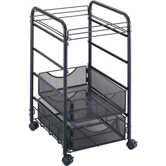 Onyx Mesh Open Mobile File with Drawers, Metal, 2 Drawers, 1 Bin, 15.75" x 17" x 27", Black