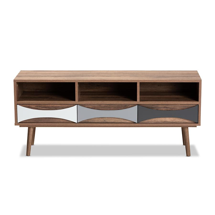 Natural Brown Finished and Multi-Colored Wood 3-Drawer TV Stand