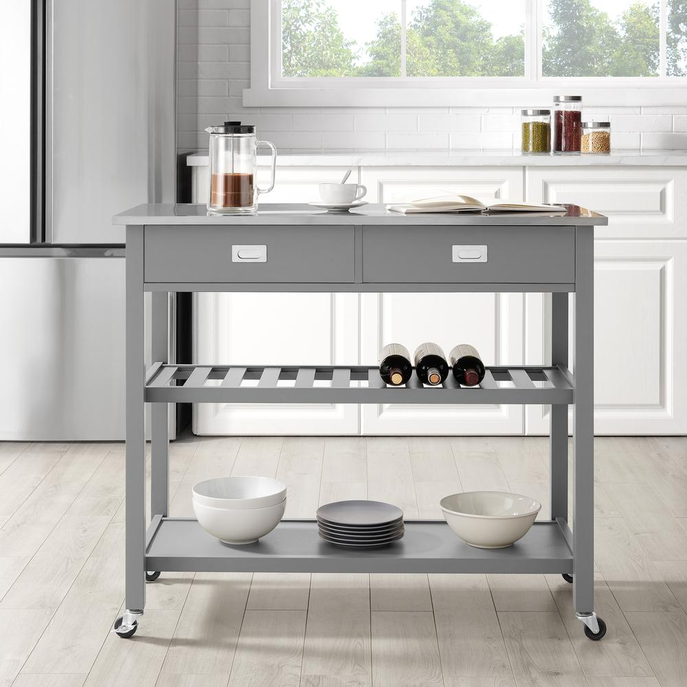 Chloe Stainless Steel Top Kitchen Island/Cart Gray/Stainless Steel