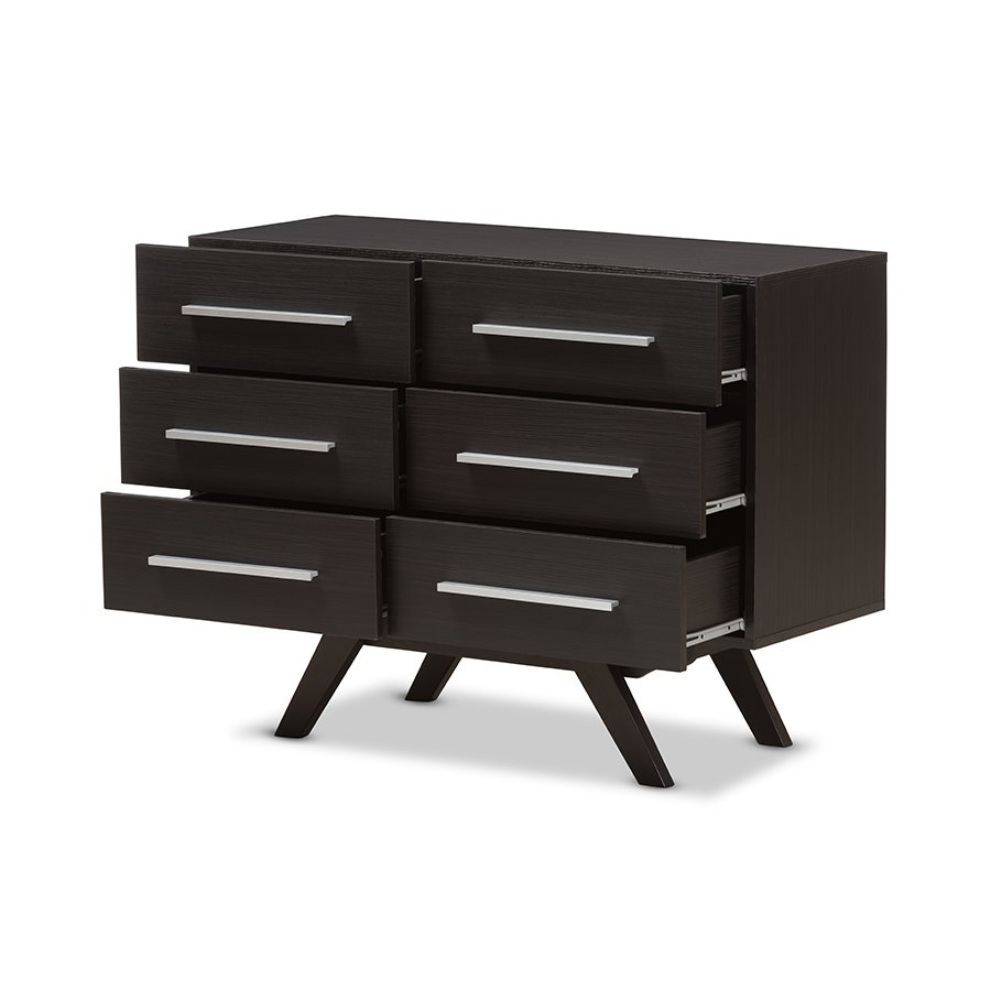 Auburn Mid-Century Modern Espresso Brown Finished Wood 6-Drawer Dresser