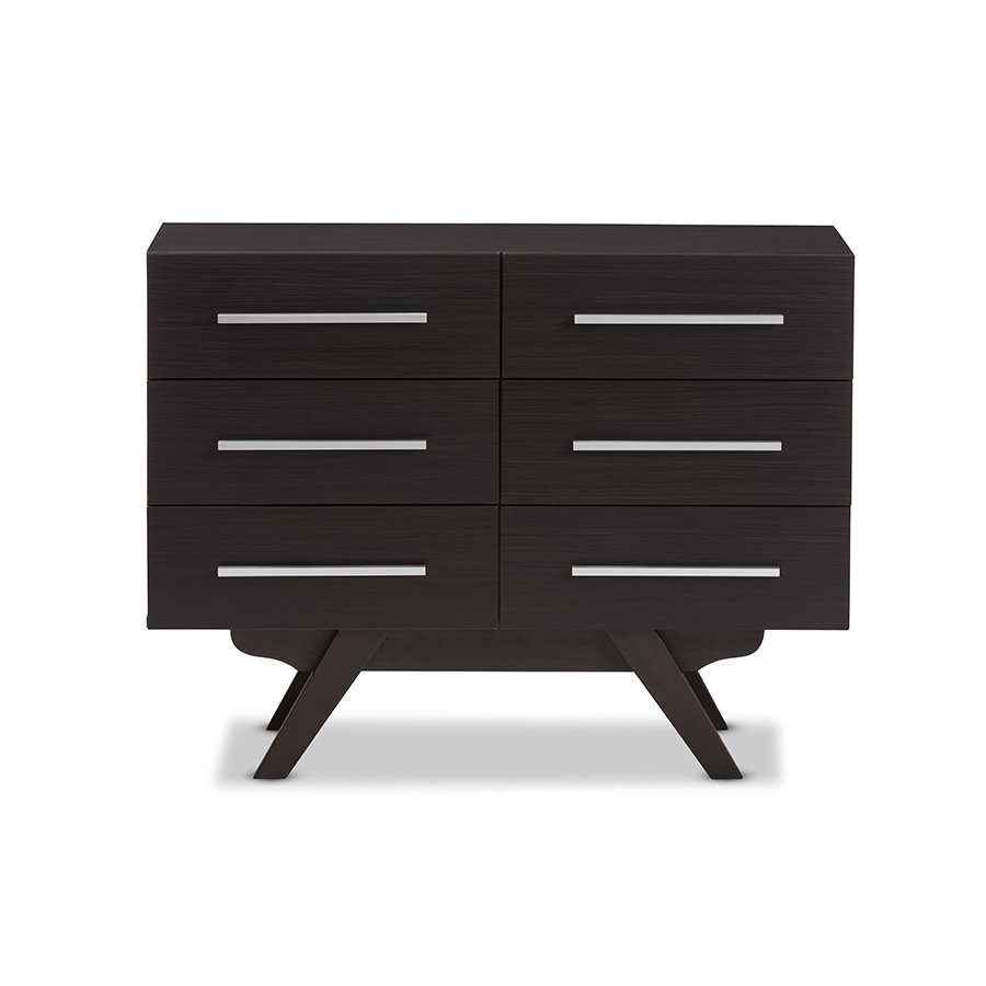 Auburn Mid-Century Modern Espresso Brown Finished Wood 6-Drawer Dresser