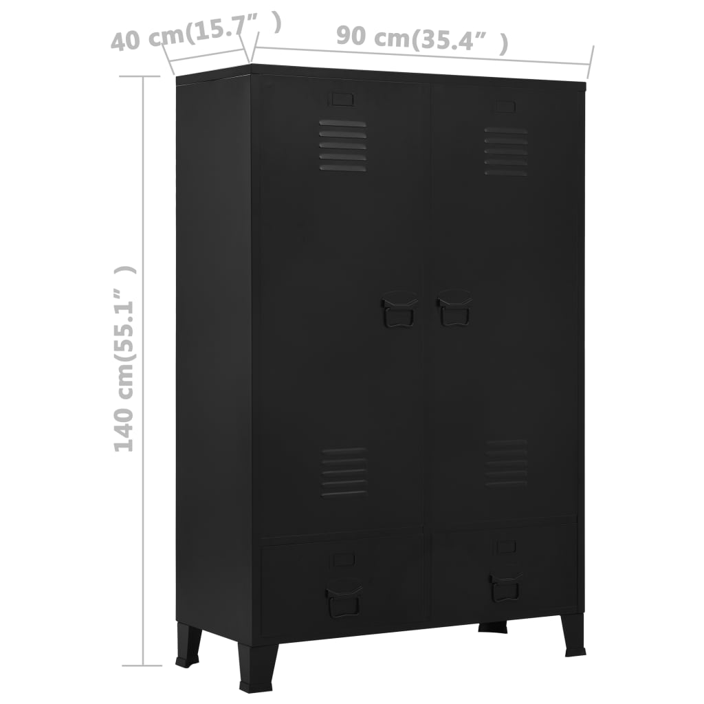 Wardrobe Industrial Black 35.4"x15.7"x55.1" Steel