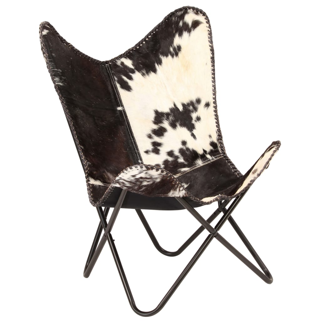 Butterfly Chair Black and White Genuine Goat Leather