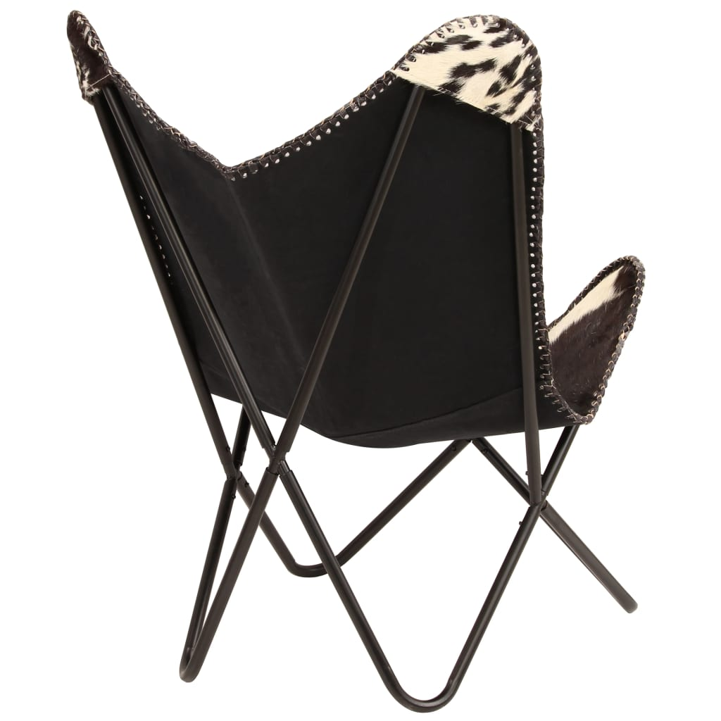 Butterfly Chair Black and White Genuine Goat Leather