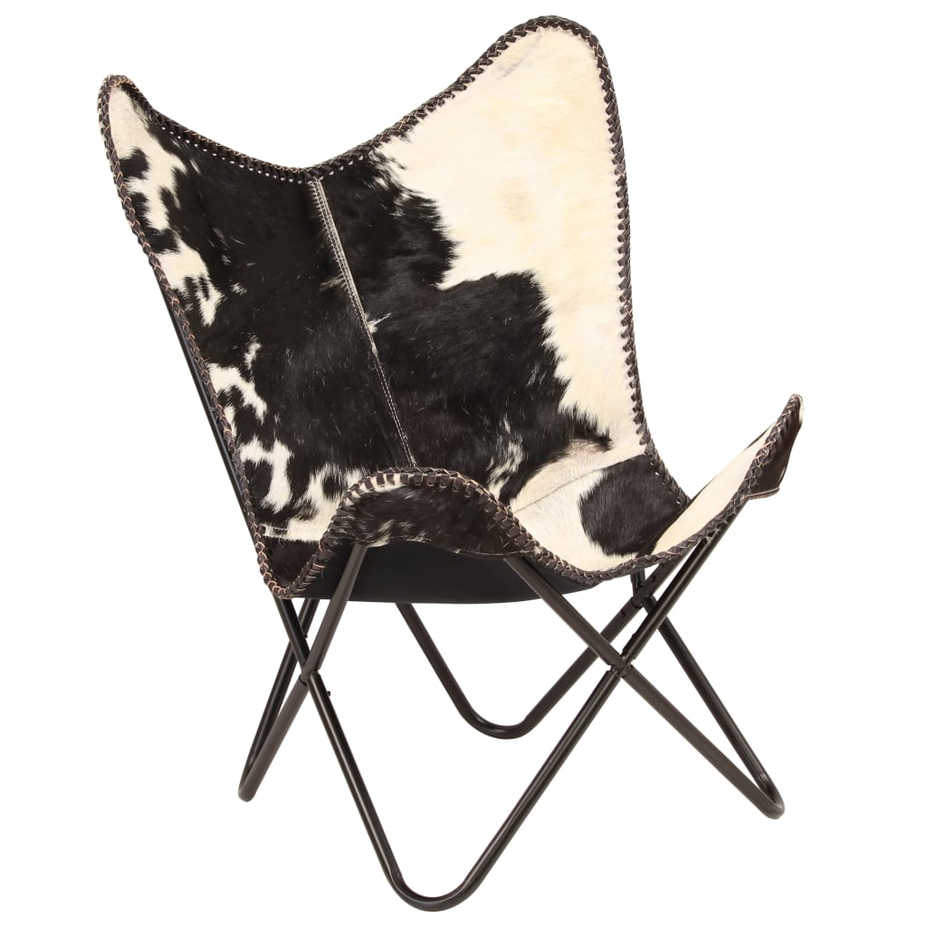 Butterfly Chair Black and White Genuine Goat Leather