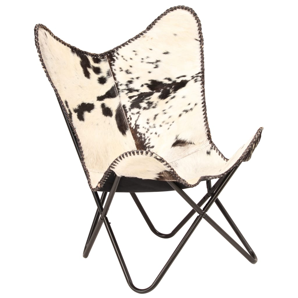 Butterfly Chair Black and White Genuine Goat Leather