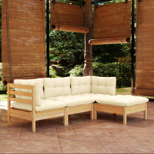 vidaXL 4 Piece Patio Lounge Set with Cream Cushions Pinewood