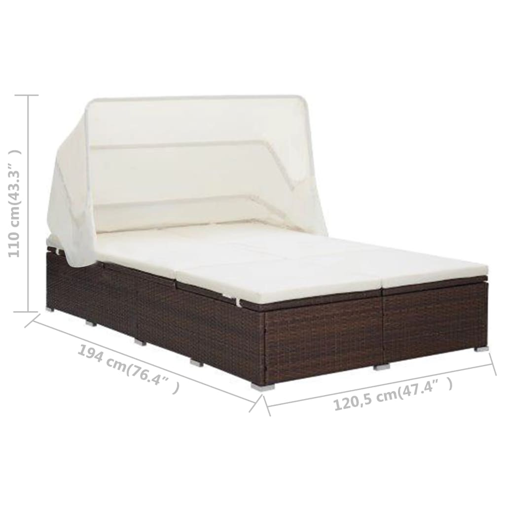 vidaXL 2-Person Sunbed with Cushion Poly Rattan Brown