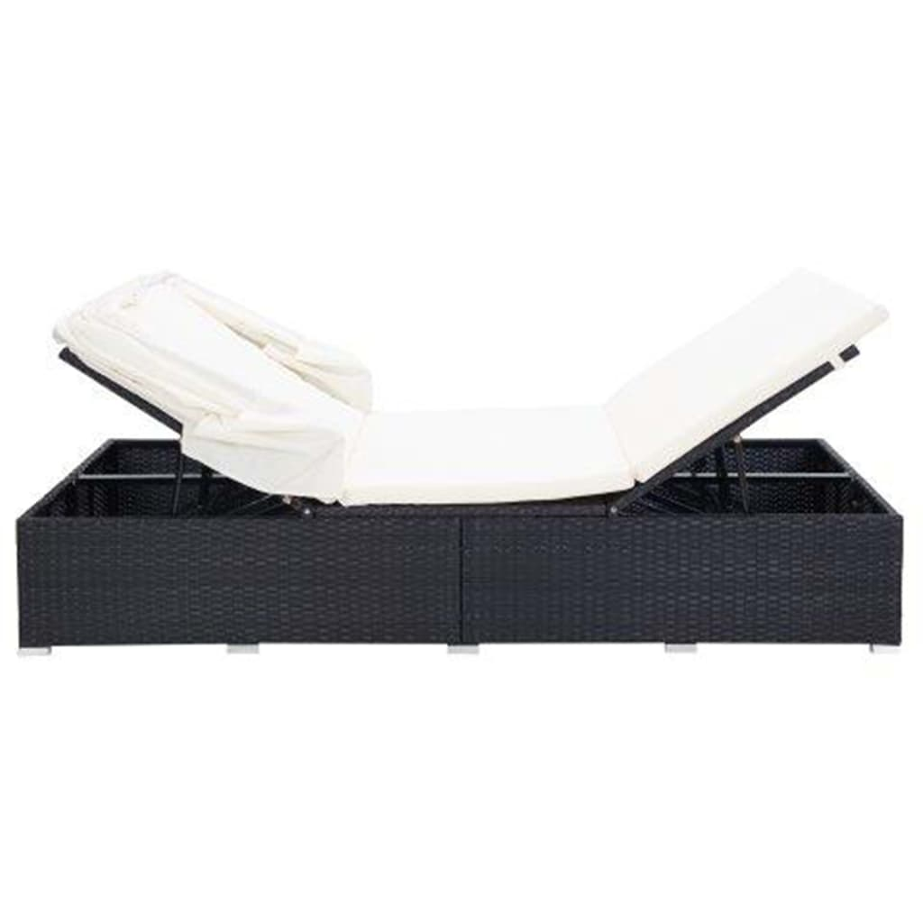 vidaXL 2-Person Sunbed with Cushion Poly Rattan Black