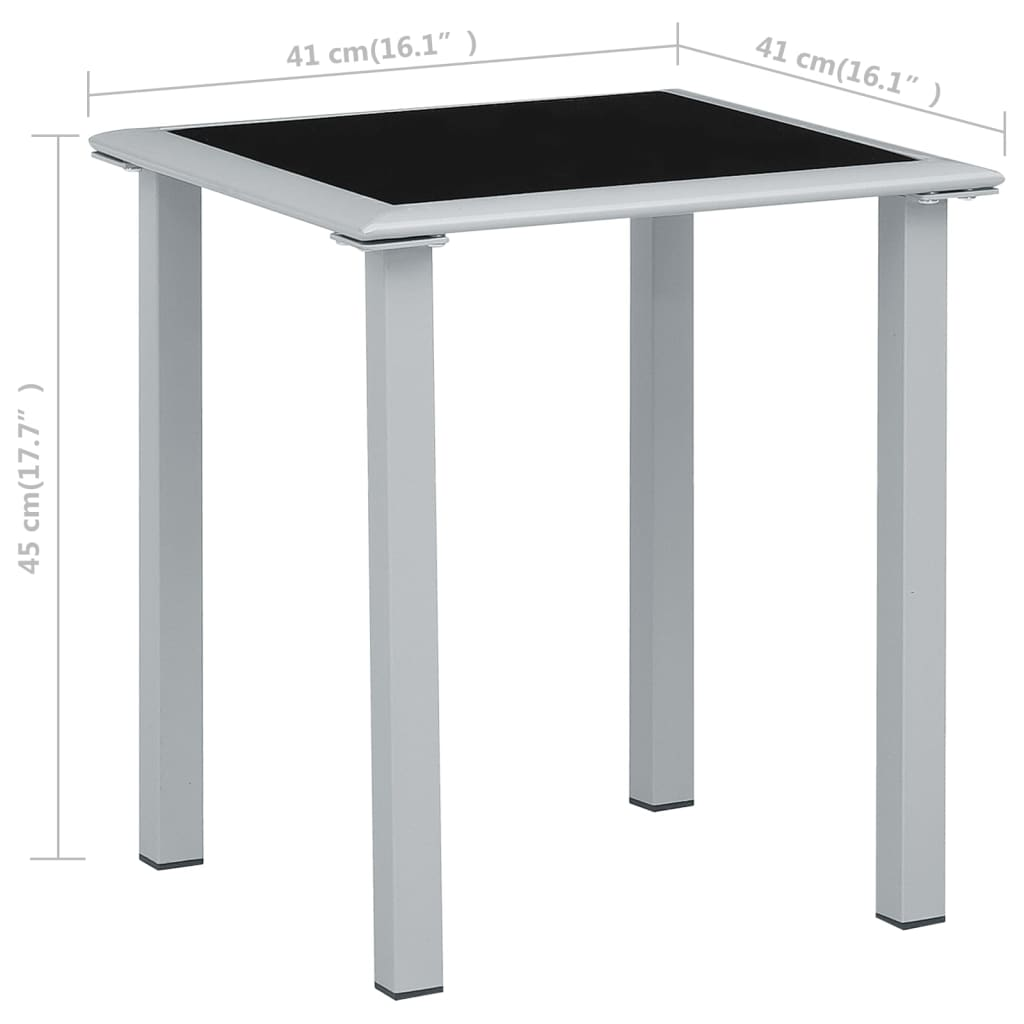 vidaXL Patio Table Black and Silver 16.1"x16.1"x17.7" Steel and Glass