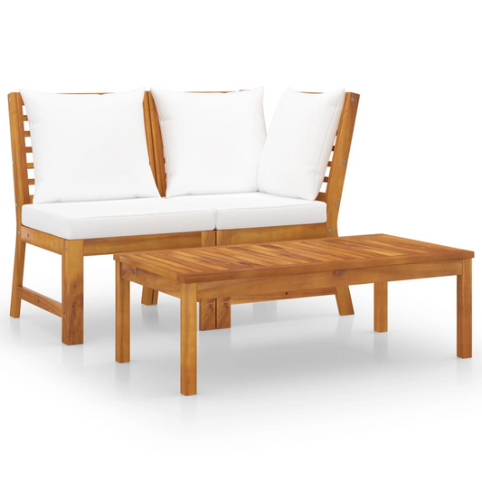 vidaXL 3 Piece Patio Lounge Set with Cream Cushion Solid Acacia Wood