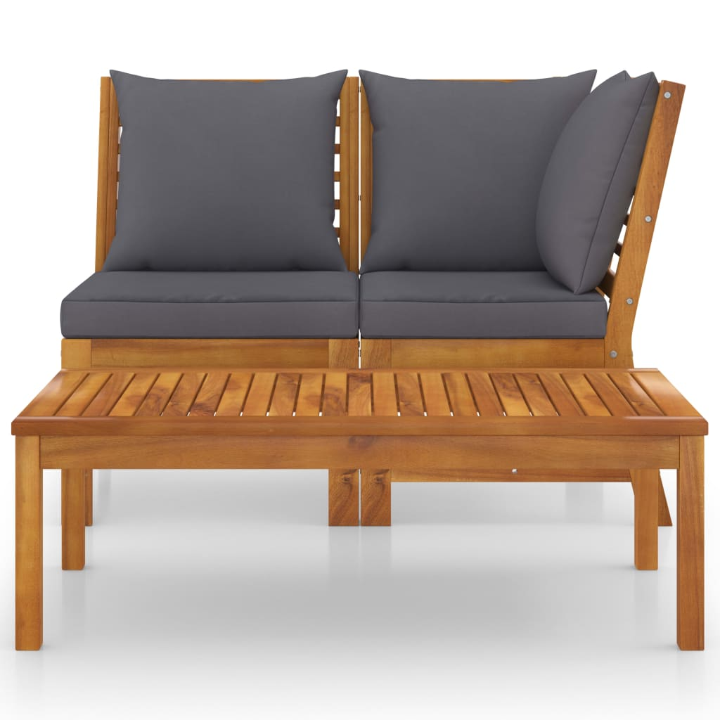 vidaXL 3 Piece Patio Lounge Set with Dark Gray Cushion Solid Acacia Wood