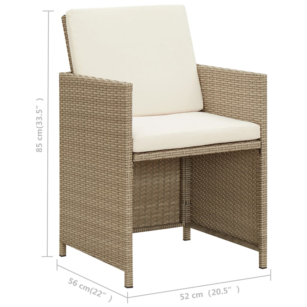 vidaXL Patio Chairs with Cushions 2 pcs Poly Rattan Beige