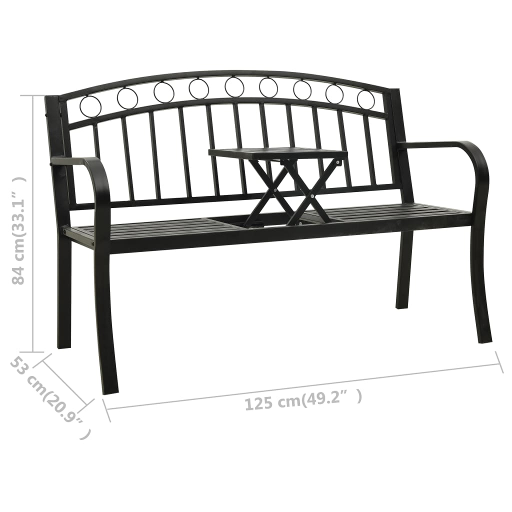 vidaXL Patio Bench with a Table 49.2" Steel Black