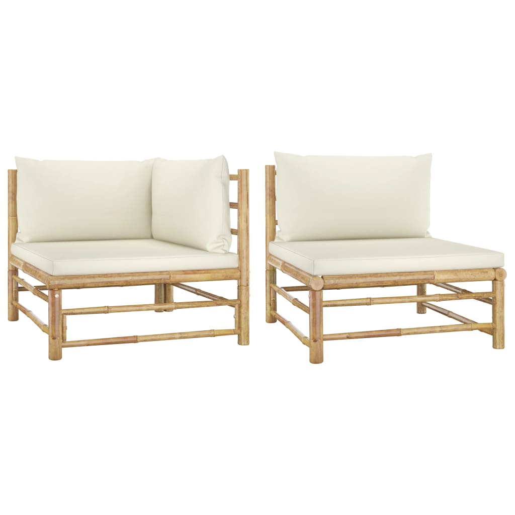 vidaXL 2 Piece Patio Lounge Set with Cream White Cushions Bamboo