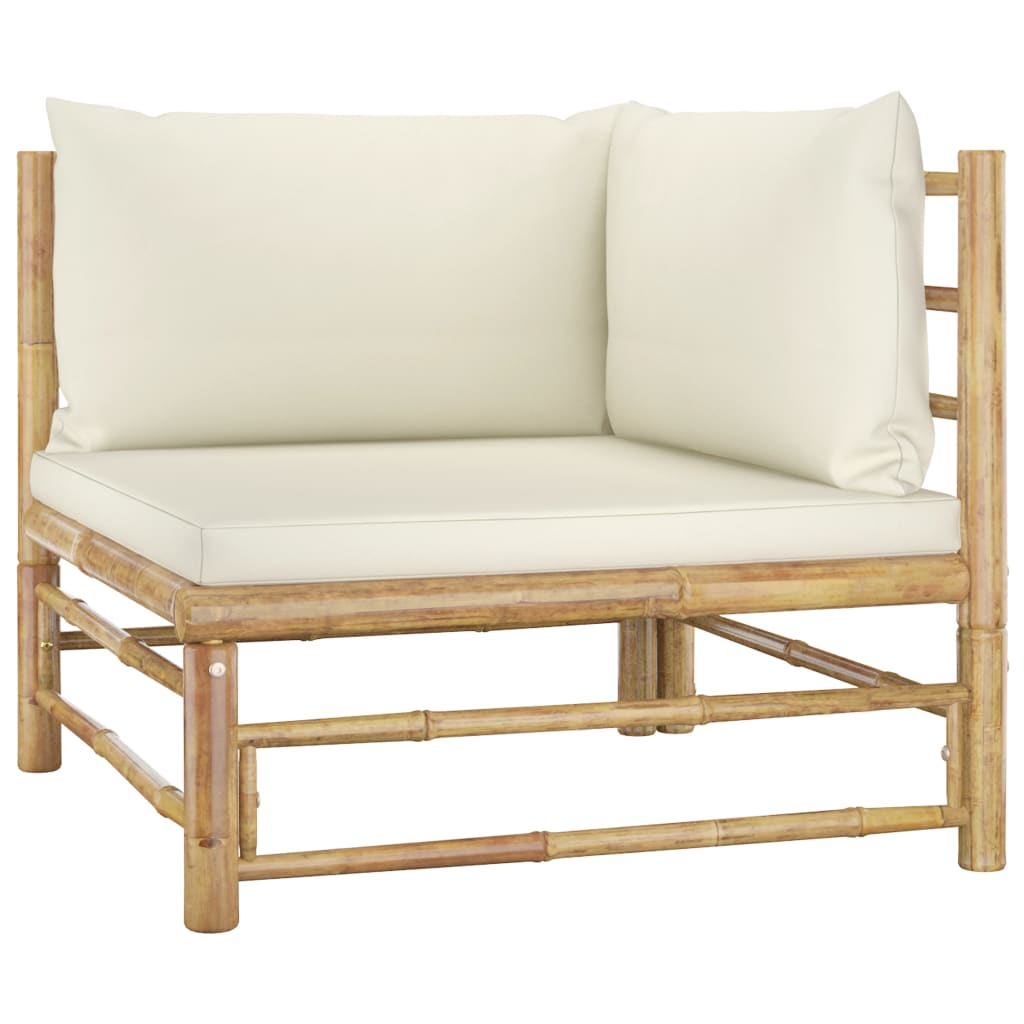 vidaXL 2 Piece Patio Lounge Set with Cream White Cushions Bamboo