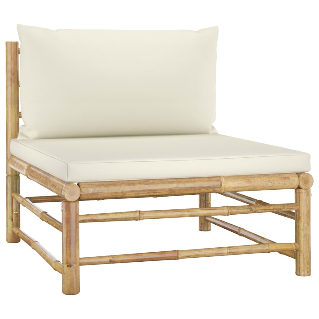 vidaXL 2 Piece Patio Lounge Set with Cream White Cushions Bamboo