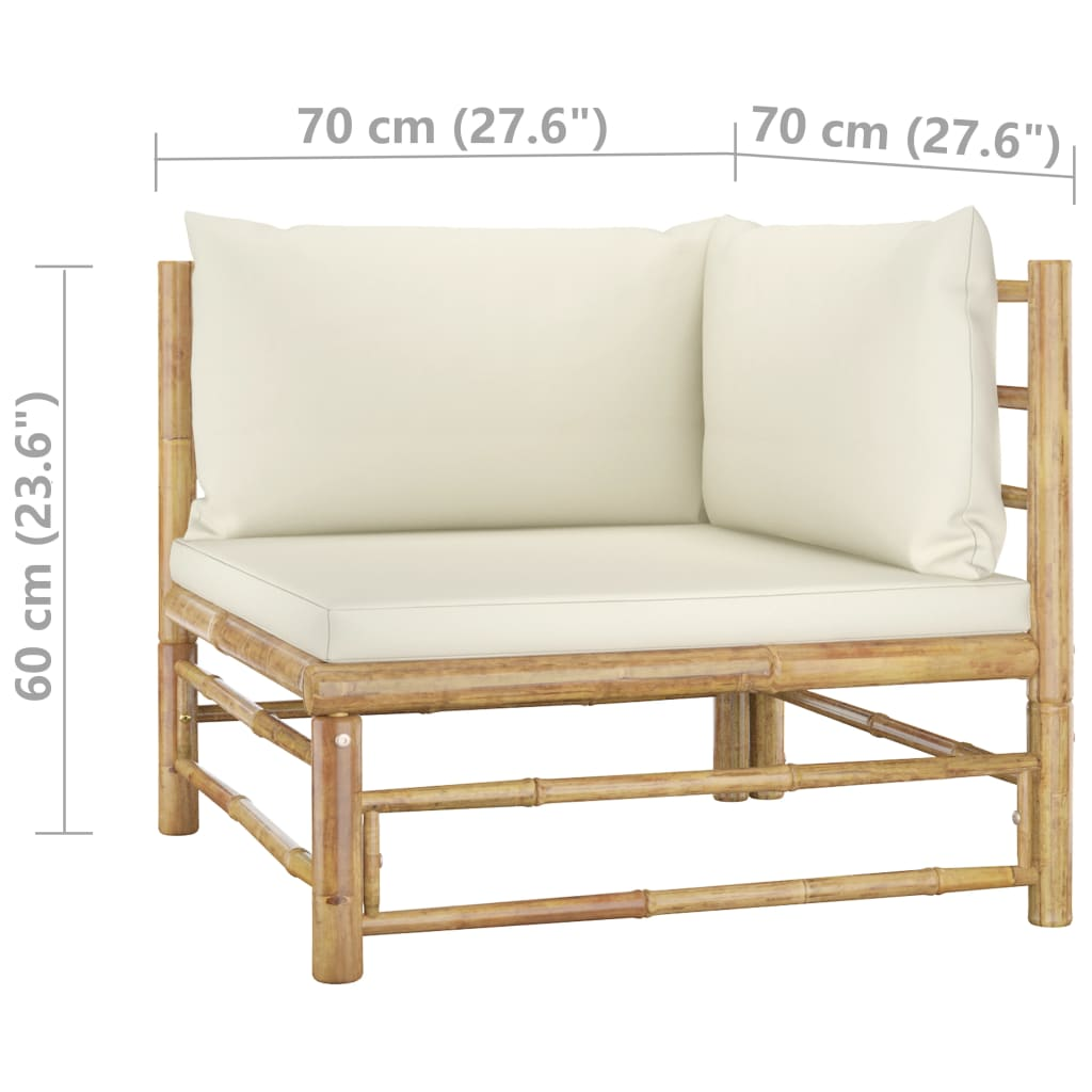 vidaXL 2 Piece Patio Lounge Set with Cream White Cushions Bamboo