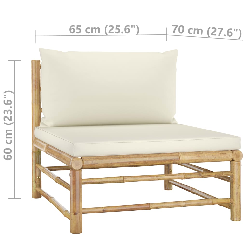 vidaXL 2 Piece Patio Lounge Set with Cream White Cushions Bamboo