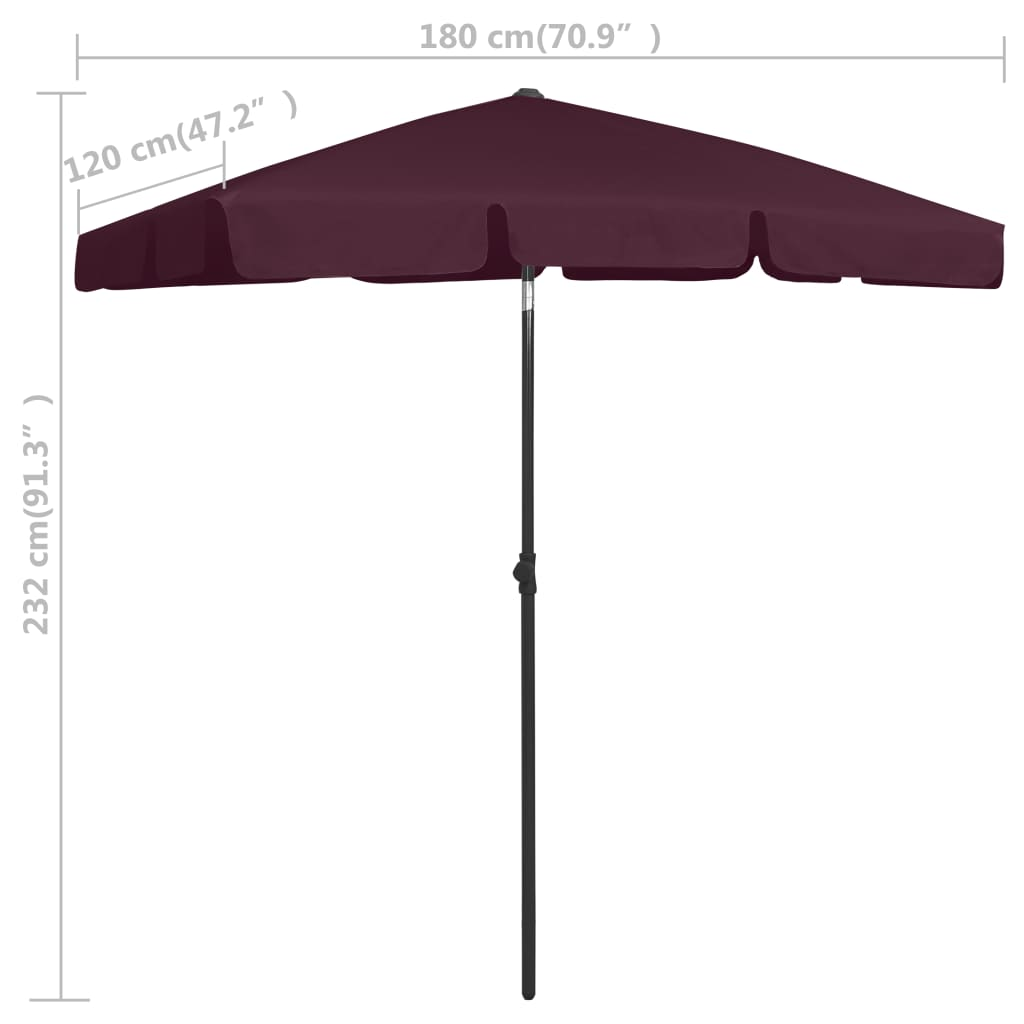 vidaXL Beach Umbrella Bordeaux Red 70.9"x47.2"