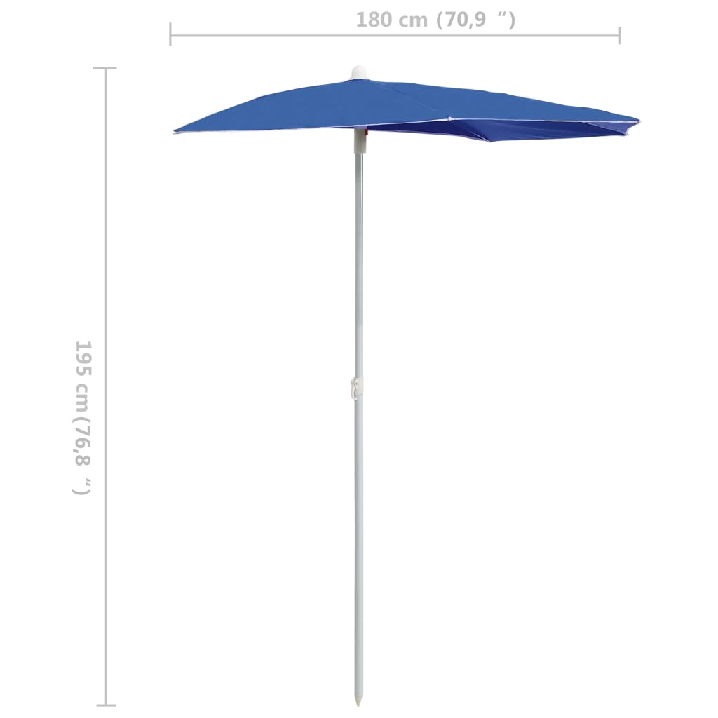 vidaXL Garden Half Parasol with Pole 70.9"x35.4" Azure Blue