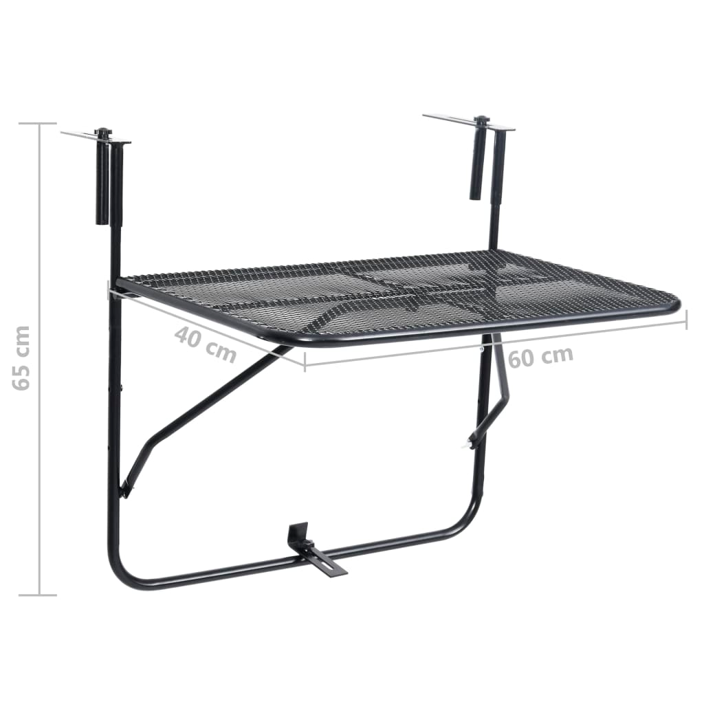 vidaXL Balcony Table Black 23.6"x15.7" Steel