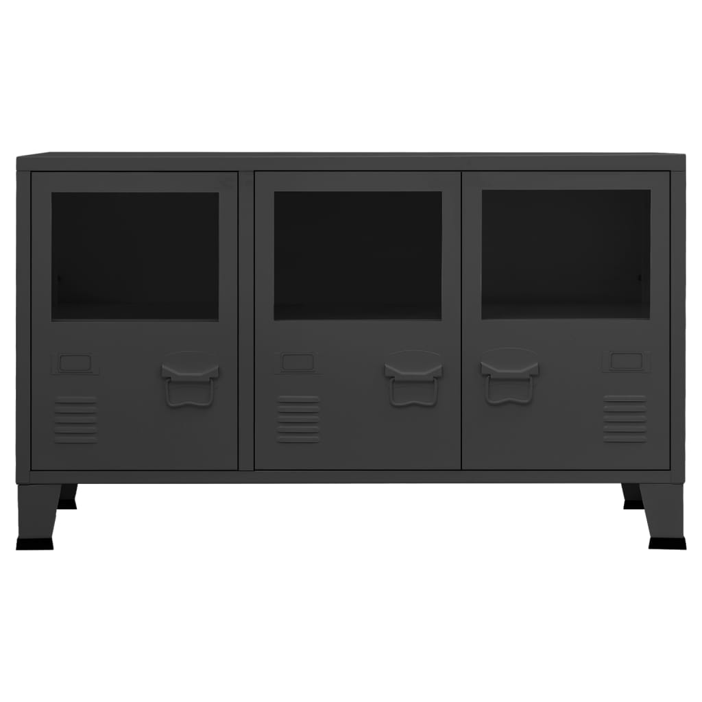 vidaXL Industrial Sideboard Anthracite 41.3"x13.8"x24.4" Metal and Glass