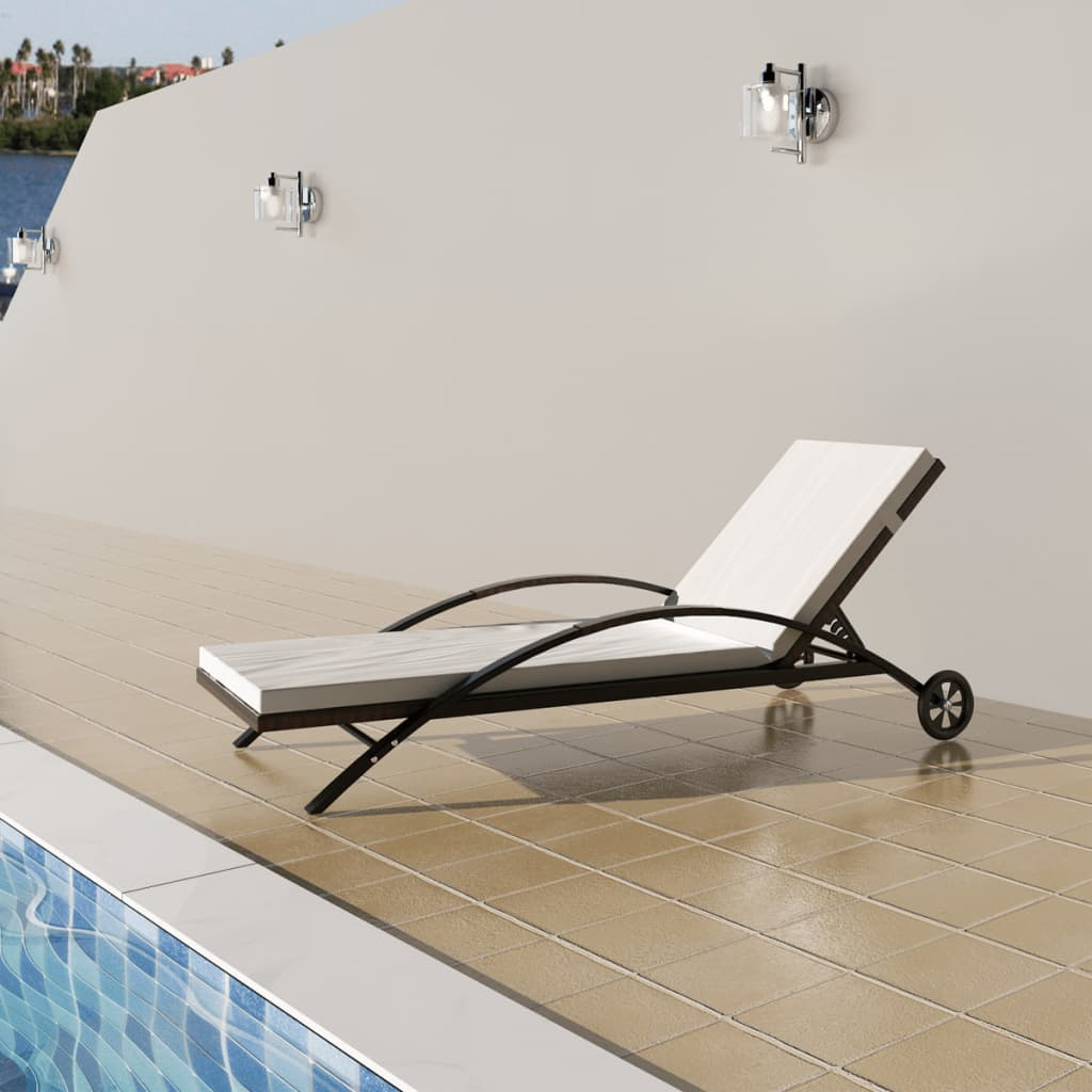 vidaXL Sun Lounger with Cushion & Wheels Poly Rattan Brown